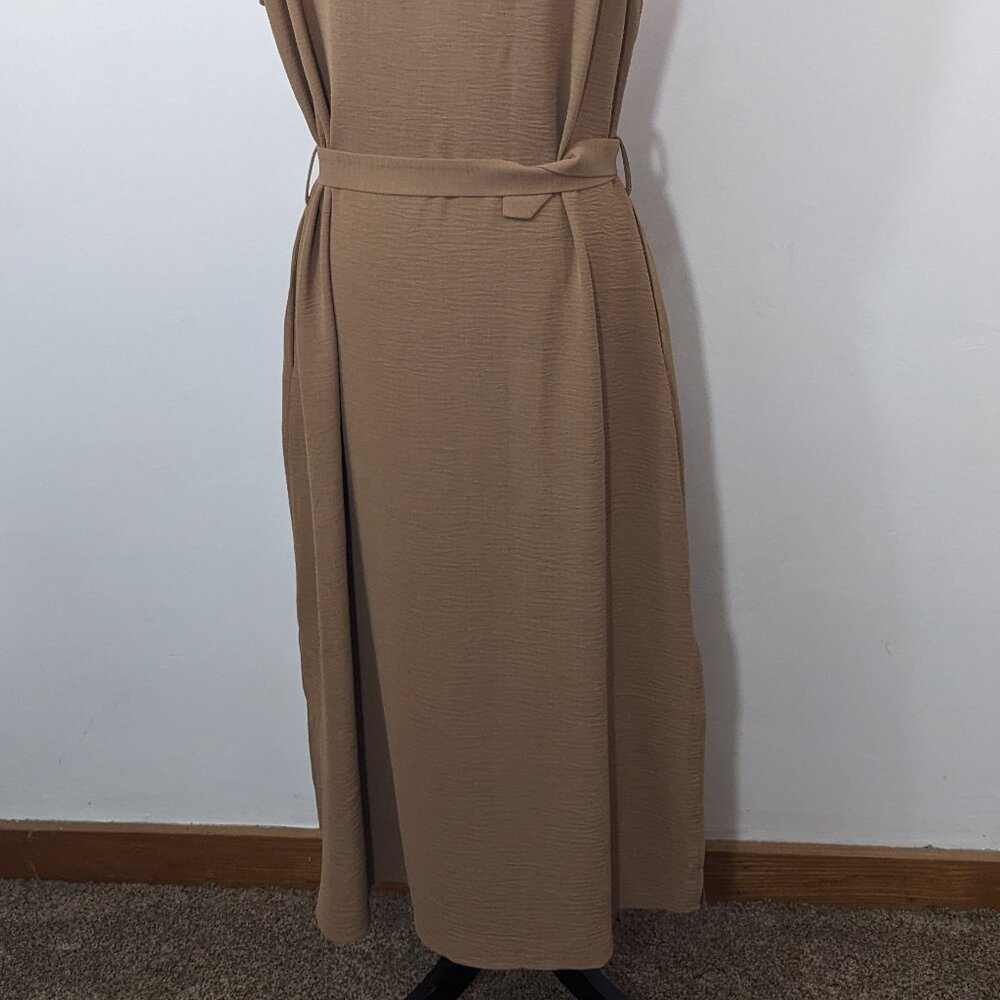 NWT Grace Karin Beige Sleeveless Summer Textured Midi Dress Belted Buttons XL - Picture 7 of 13